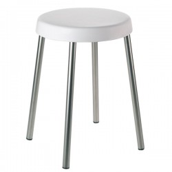 SGABELLO RONDO BIANCO GAMBE IN ACCIAIO